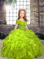 Stylish Olive Green Ball Gowns Organza Straps Sleeveless Beading Floor Length Lace Up Pageant Dress Wholesale