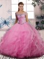 Glorious Rose Pink Lace Up Sweet 16 Dresses Beading and Ruffles Sleeveless Floor Length