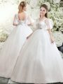 Straps Half Sleeves Tulle Wedding Gown Beading and Appliques Lace Up