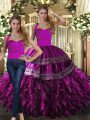 Embroidery and Ruffles Quinceanera Dresses Fuchsia Lace Up Sleeveless Floor Length