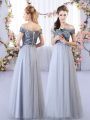 Custom Designed Off The Shoulder Sleeveless Vestidos de Damas Floor Length Appliques Grey Tulle