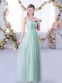 New Arrival Light Blue Bridesmaid Gown Wedding Party with Lace and Belt V-neck Sleeveless Side Zipper