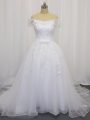 Free and Easy White Sleeveless Court Train Beading and Lace and Belt Wedding Gowns