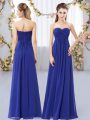 Royal Blue Sleeveless Floor Length Ruching Zipper Quinceanera Dama Dress