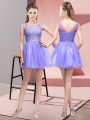 Custom Designed Lavender A-line Bateau Sleeveless Tulle Mini Length Zipper Beading Dress for Prom