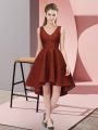 High Low Zipper Dama Dress for Quinceanera Rust Red for Wedding Party with Lace