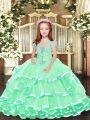 Floor Length Apple Green Kids Pageant Dress Straps Sleeveless Lace Up