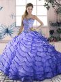 Organza Sleeveless Ball Gown Prom Dress Brush Train and Beading and Ruffled Layers