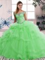 Dazzling Off The Shoulder Sleeveless Tulle 15th Birthday Dress Beading and Ruffles Lace Up