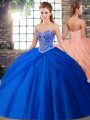 Noble Sweetheart Sleeveless Tulle 15th Birthday Dress Beading and Pick Ups Brush Train Lace Up