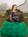 Tulle Sleeveless Floor Length Little Girl Pageant Dress and Embroidery and Ruffles