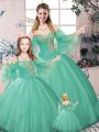 Sweetheart Long Sleeves Lace Up Sweet 16 Quinceanera Dress Green Tulle