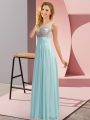 Luxurious Scoop Sleeveless Side Zipper Vestidos de Damas Aqua Blue Chiffon
