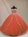 Orange Tulle Lace Up Sweet 16 Quinceanera Dress Sleeveless Brush Train Beading