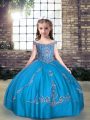 Tulle Sleeveless Floor Length Kids Pageant Dress and Beading and Appliques