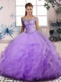 Beading and Ruffles Sweet 16 Dresses Lavender Lace Up Sleeveless Floor Length