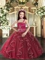 Sleeveless Lace Up Floor Length Beading and Ruffles Kids Pageant Dress