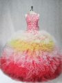 Attractive Multi-color Scoop Zipper Beading and Ruffles Ball Gown Prom Dress Sleeveless