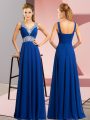 Royal Blue Lace Up Prom Evening Gown Beading Sleeveless Floor Length