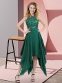 Beading and Sequins Prom Evening Gown Dark Green Zipper Sleeveless Asymmetrical