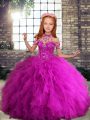 Amazing Floor Length Ball Gowns Sleeveless Fuchsia Pageant Dress for Womens Lace Up