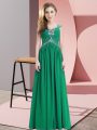Green Cap Sleeves Beading Floor Length Mother Of The Bride Dress