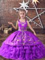 Super Lavender Lace Up Pageant Dress Wholesale Embroidery and Ruffled Layers Sleeveless Floor Length