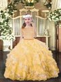 Floor Length Ball Gowns Sleeveless Gold Child Pageant Dress Zipper