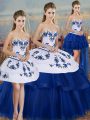 Royal Blue Tulle Lace Up Sweetheart Sleeveless Floor Length Sweet 16 Dresses Embroidery and Bowknot