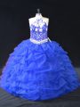 Blue Sleeveless Organza Backless 15 Quinceanera Dress for Sweet 16 and Quinceanera