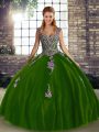 Sophisticated Olive Green Sleeveless Tulle Lace Up Quinceanera Gowns for Military Ball and Sweet 16 and Quinceanera