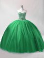 Eye-catching Dark Green Sweetheart Neckline Beading Ball Gown Prom Dress Sleeveless Lace Up
