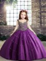 Nice Floor Length Ball Gowns Sleeveless Purple Pageant Dress Lace Up