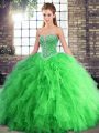 Green Tulle Lace Up Quinceanera Gown Sleeveless Floor Length Beading and Ruffles