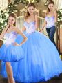 Ball Gowns Sweet 16 Dress Blue Sweetheart Tulle Sleeveless Floor Length Lace Up