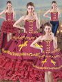 Spectacular Brush Train Ball Gowns Quince Ball Gowns Burgundy Sweetheart Satin and Organza Sleeveless Lace Up