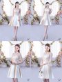 Best Selling A-line Damas Dress Champagne Scoop Satin Sleeveless Mini Length Lace Up