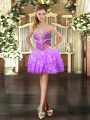 Lilac Lace Up Red Carpet Gowns Beading and Ruffled Layers Sleeveless Mini Length