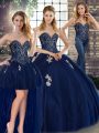 Floor Length Navy Blue Quinceanera Gown Sweetheart Sleeveless Lace Up