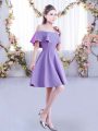 Unique Mini Length Lavender Wedding Guest Dresses Off The Shoulder Short Sleeves Zipper