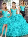 Attractive Off The Shoulder Sleeveless Organza Sweet 16 Dresses Beading and Ruffles Lace Up