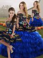 Blue And Black Sleeveless Organza Lace Up 15 Quinceanera Dress for Military Ball and Sweet 16 and Quinceanera