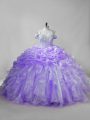Lavender Straps Lace Up Beading and Ruffles and Pick Ups Sweet 16 Dresses Brush Train Sleeveless