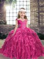 Straps Sleeveless Organza Child Pageant Dress Beading and Ruffles Lace Up