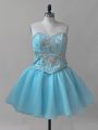 Baby Blue Sleeveless Organza Lace Up Teens Party Dress for Prom and Party