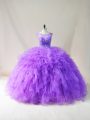 Floor Length Lace Up Ball Gown Prom Dress Purple for Sweet 16 and Quinceanera with Beading and Ruffles