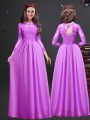 Delicate Floor Length Lilac Dama Dress Scoop Long Sleeves Lace Up