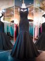 Sleeveless Tulle Floor Length Backless Prom Dresses in Black with Lace