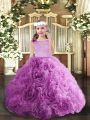 Perfect Ball Gowns Little Girl Pageant Dress Lilac Scoop Fabric With Rolling Flowers Sleeveless Floor Length Zipper