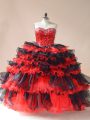 Sleeveless Beading and Ruffled Layers Lace Up Sweet 16 Dress